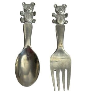 Web Pewter Cubby Teddy Bear Child Baby Toddler Spoon Fork Stainless Set